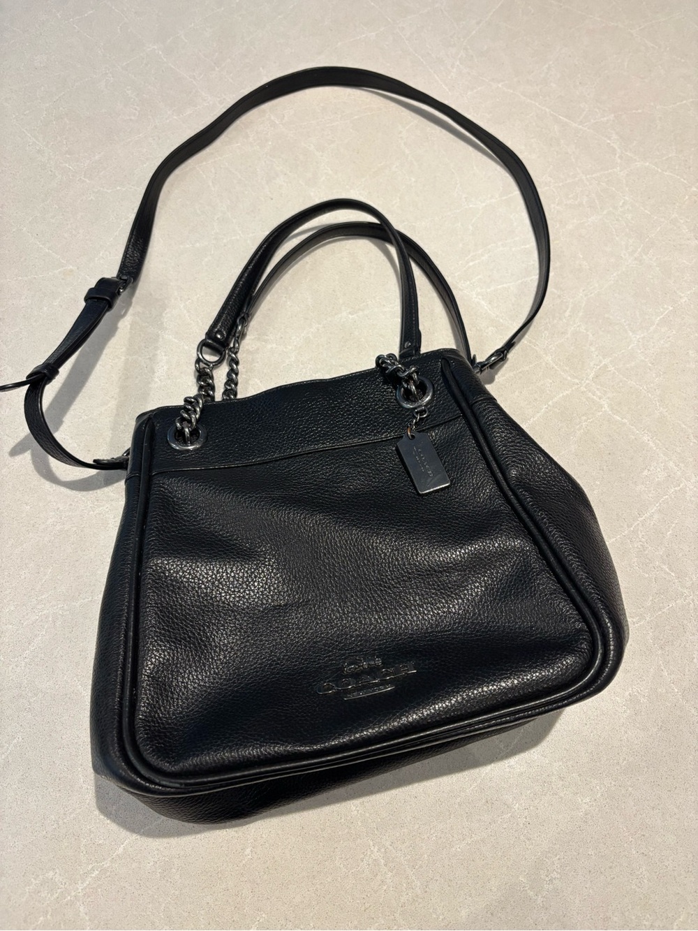 Coach Black Pebbled Leather Cammie Chain Bucket Crossbody Bag C8315 Edgy Luxe